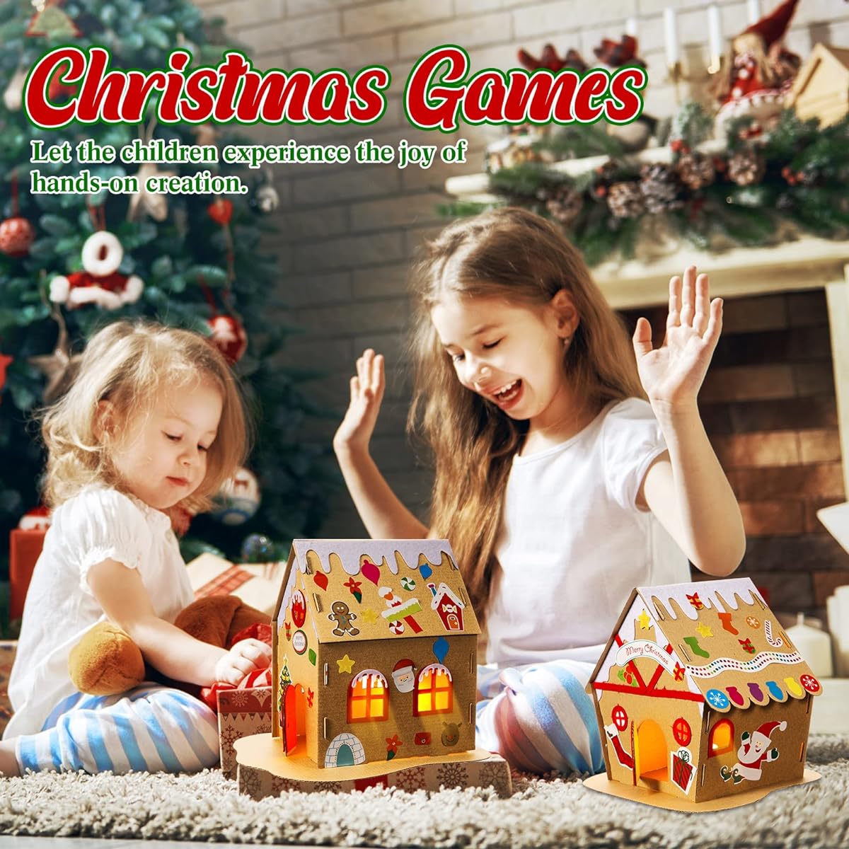9 Sets Christmas Gingerbread House Kit Kids Christmas Craft Kit Cardboard Gingerbread House Decor Christmas Craft House Make a Gingerbread House Holiday Crafts for Christmas Party DIY Craft Supplies