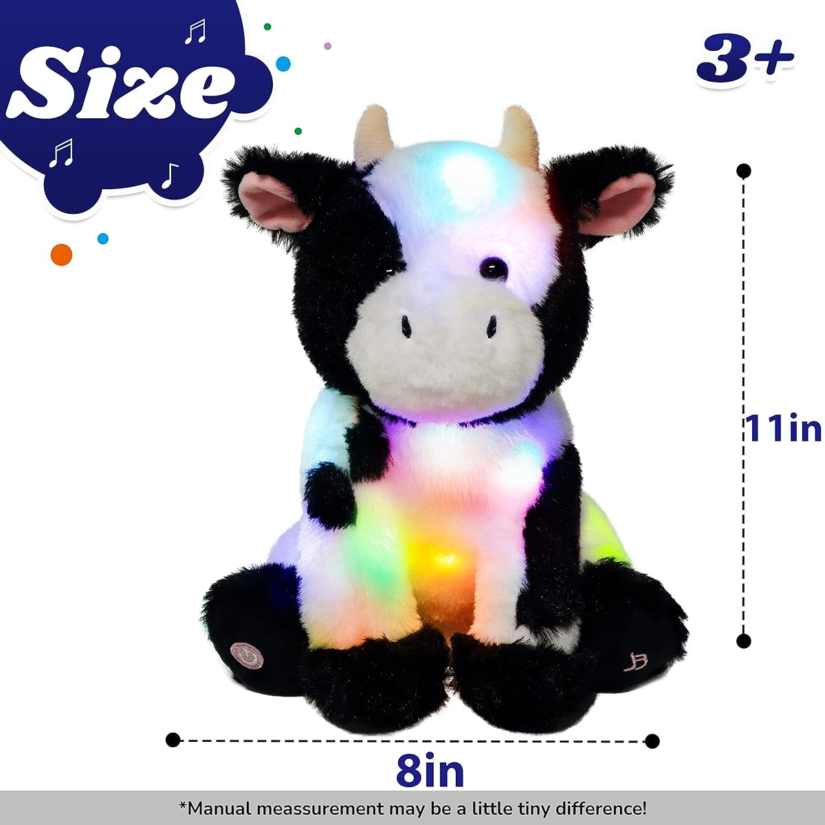 Cuteoy LED Musical Plush Cow Light Up Diary Cow Stuffed Animal Lullaby Adjustable Volume 3 Levels Singing Animal Animation Soothing Birthday Festival Kids Toddler Girls 12 Inch