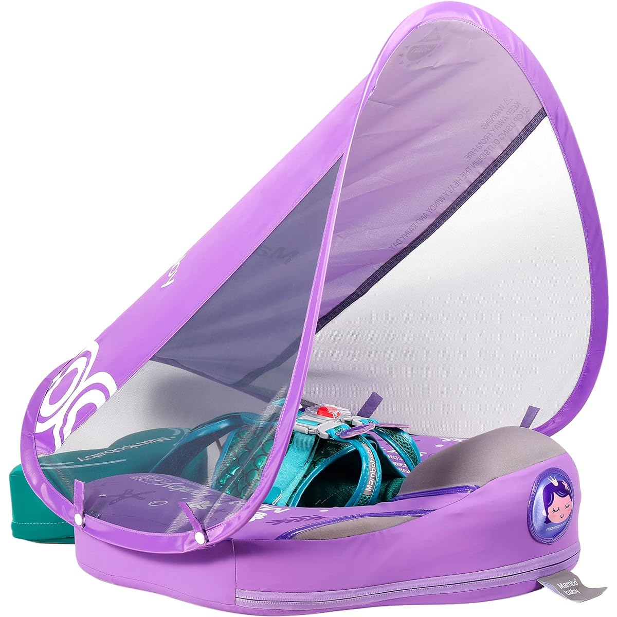 HECCEI Baby Swim Float with Canopy, Non-Inflatable, Plain Baby Float, Upgraded Soft Skin-Friendly Fabric Material, Toddler Float, Green 0008