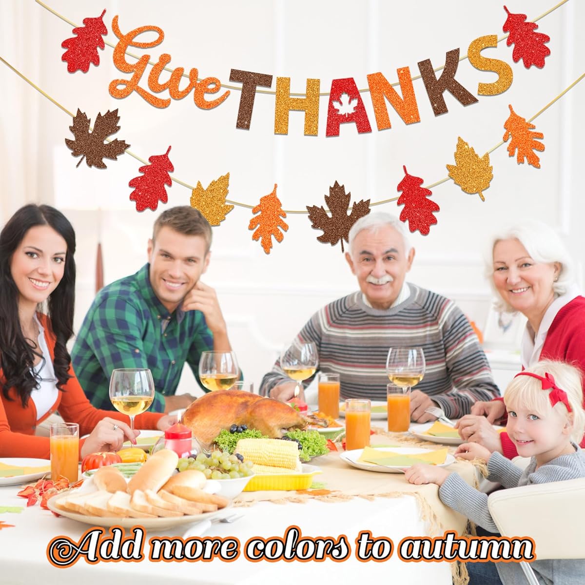 Givethanks Banner - Pre-Strung Happy Festival Banner with Maple Leaf, Givethanks Thanksgiving Party Supplies, Fireplace Hanging Bunting