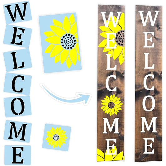 9 Piece Welcome Sunflower Stencil Kit - Paint Your Own Wooden Porch Sign - Fits 25.4cm x 127.0cm Board