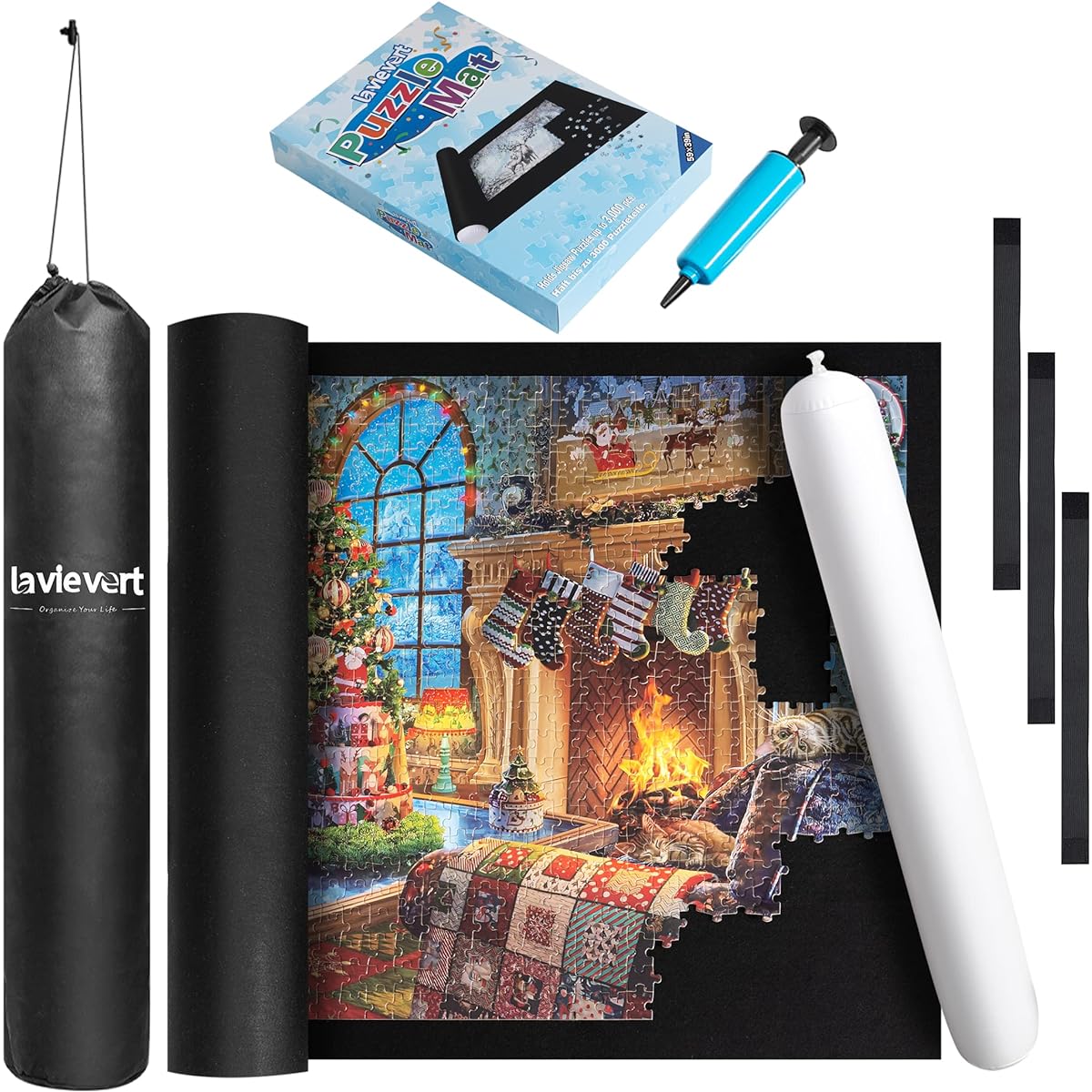 Lavievert Giant Jigsaw Puzzle Mat Roll Up Portable Puzzle Saver Board Large Felt Puzzle Mat with Storage Keeper Holder, Drawstring Closure Storage Bag & Hand Pump for up to 3,000 Pieces