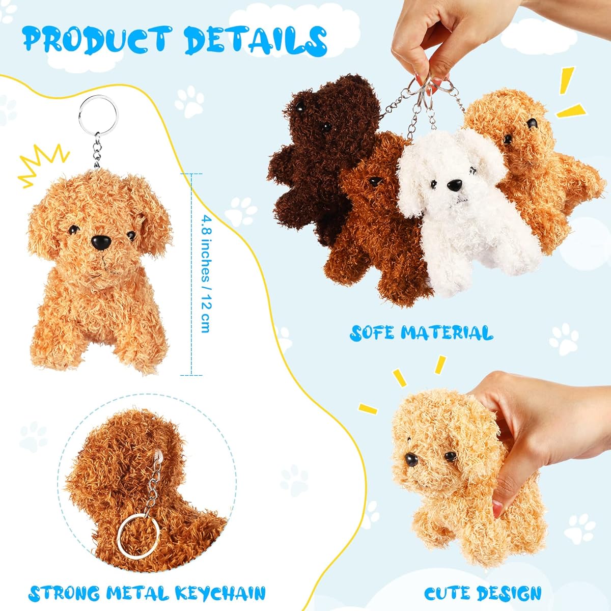 12 Pieces Mini Plush Dog Keychains Dog Party Favors Small Stuffed Animals Mini Soft Toys Fillers for Kids Carnival Prizes Birthday Party 4.8 Inch (Cute Style)
