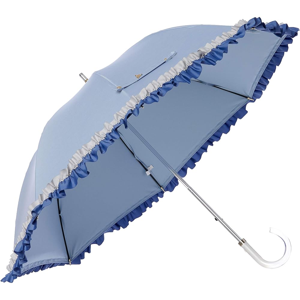 [Moonbat] Long Umbrella MOONBAT LANVIN en Bleu 2 Color Grosgrain Ruffles Parasol Short Umbrella Parasol Simple Stylish Cute Heat Shielding/Blackout Women's Sax Blue Length of Rib: Approx. 50cm 22-084-11116 -06