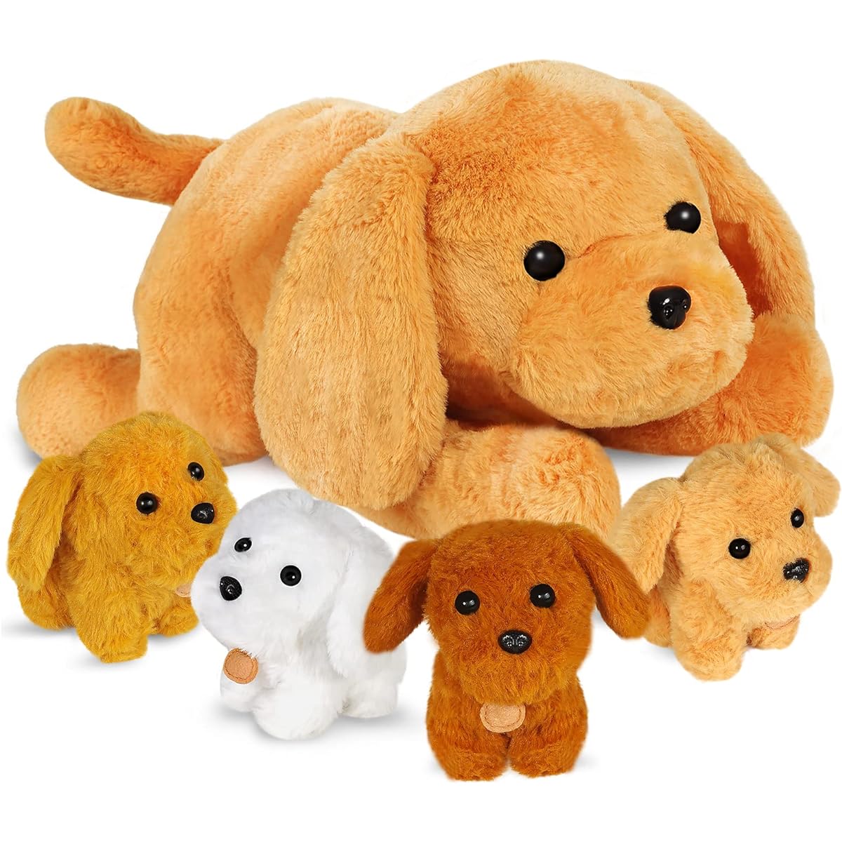 KMUYSL Puppy Stuffed Animals Toys for Ages 3 4 5 6 7 8+ Years Old Kids - Mommy Dog with 4 Baby Puppies in Her Tummy, Idea Xmas Birthday Gifts for Baby, Toddler, Girls, Boys