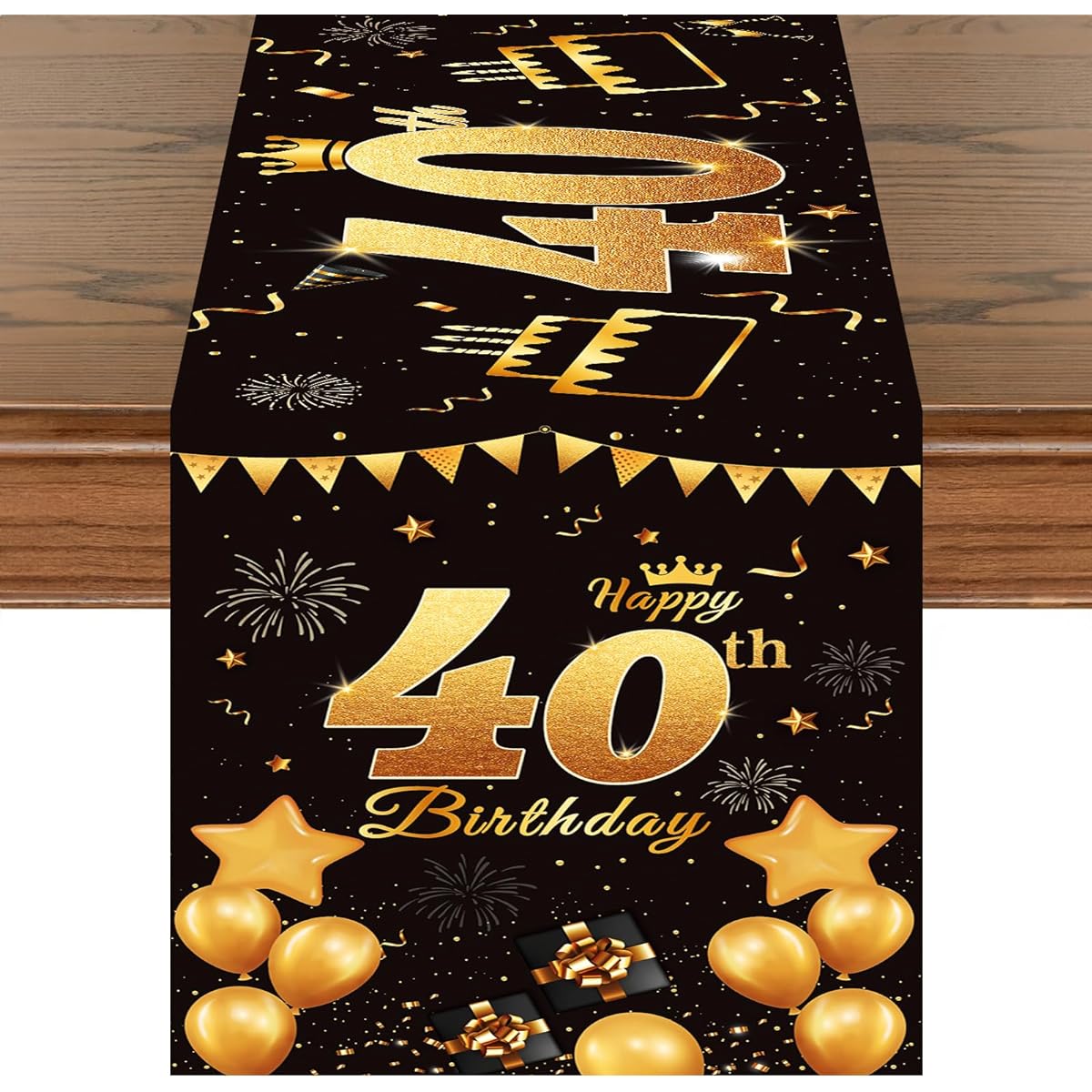 Happy 40th Birthday Table Runner Black and Gold 72" Long Birthday Celebration Table Runner for 40 Years Old Men Women Birthday Anniversary Dining Table Decorations for Home Kitchen Party
