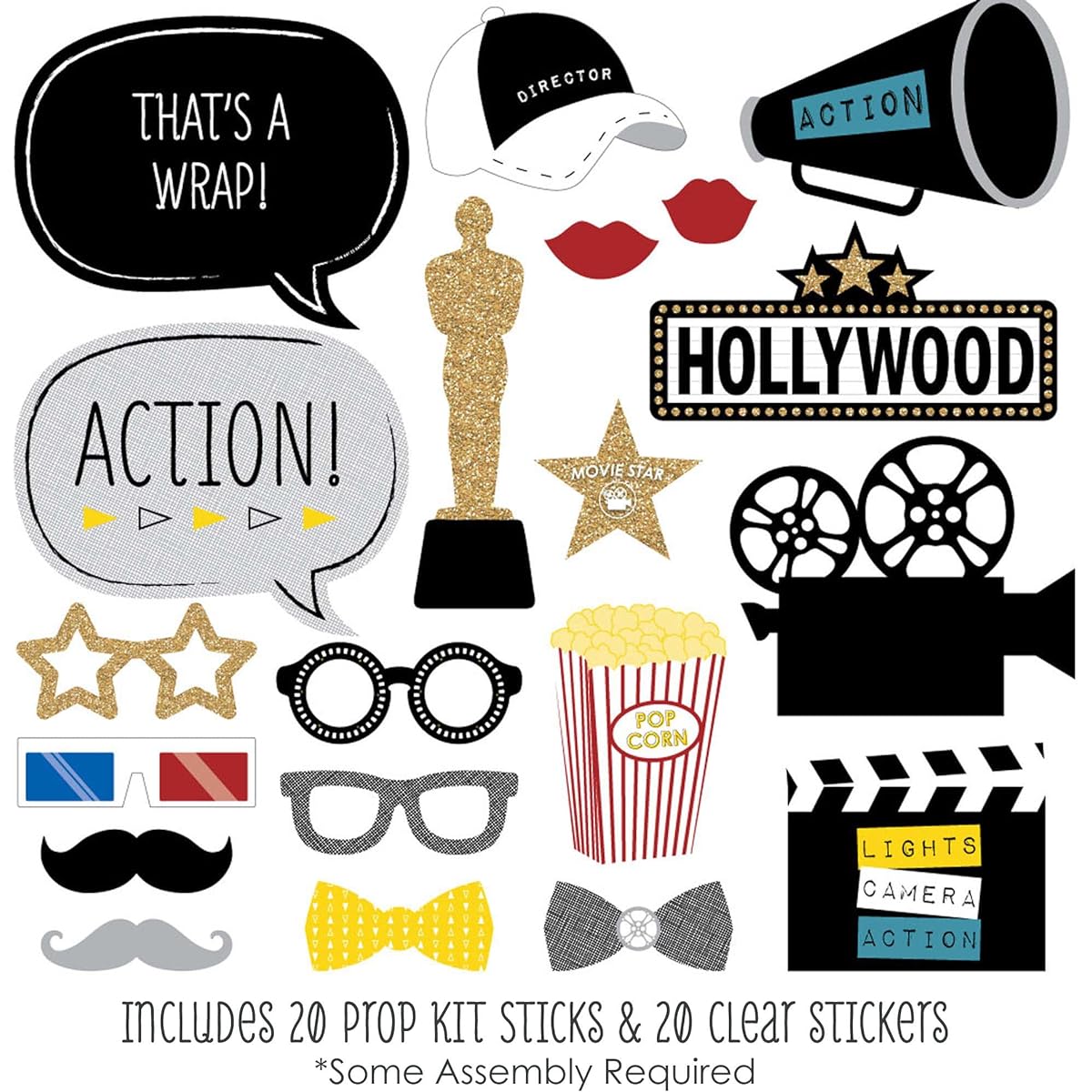 Movie - A Film in the Making - Graduation Party Photo Booth Props Kit - 20 Count