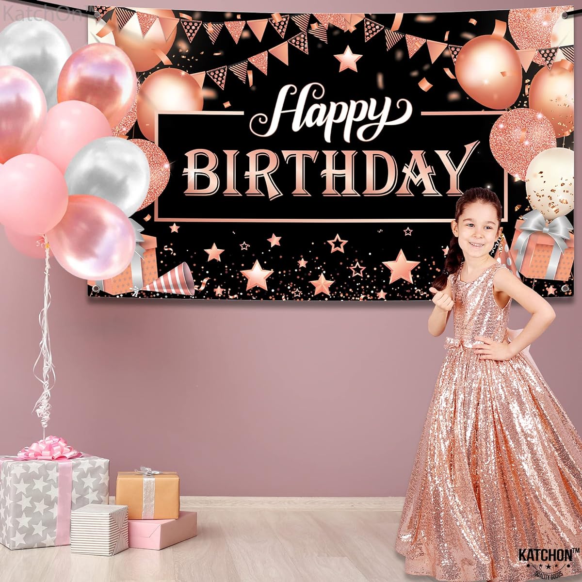 Happy Birthday Rose Gold Foil Wall Banner