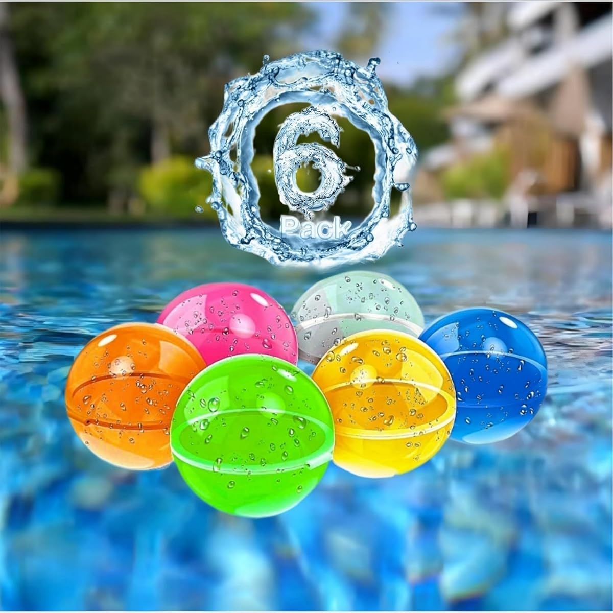 FALCON LIBERTY Reusable Water Balloons, Latex Free Silicone Water Bombs, Summer Fun, Outdoor Toys, Pool Beach Toys for Kids and Adults, Quick Fill, Self Seal, Water Splash Balls, Party Supplies, 6 Count