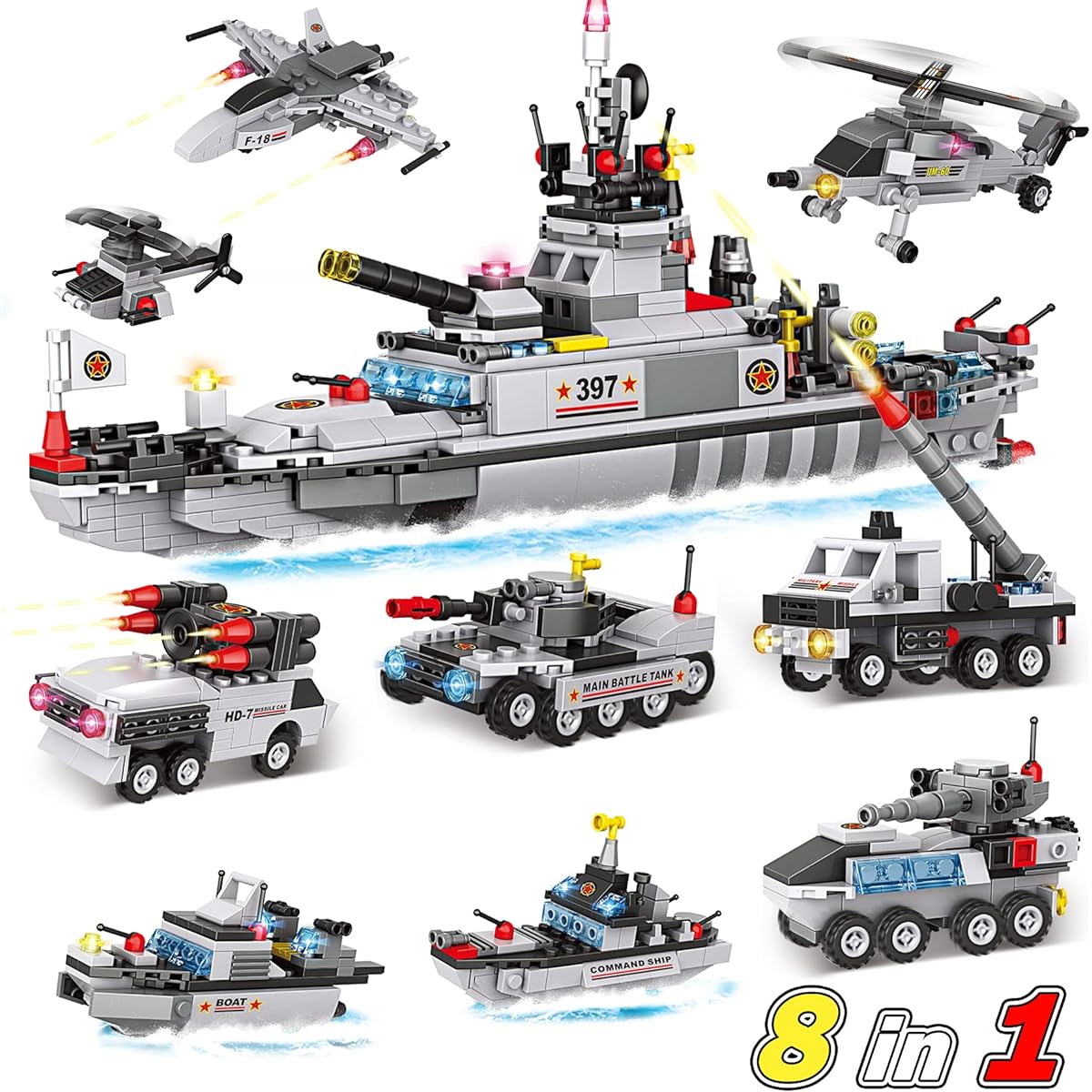 EP EXERCISE N PLAY Military Police Battleship Warship Building Set Missile Patrol Ship Building Gift for Kids and Military Fans