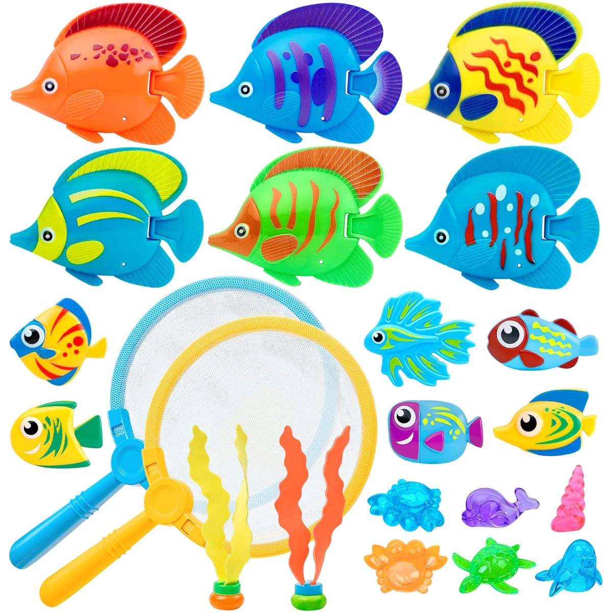 Korlon Tec Kids Pool Toys 23pcs Bath Toys Dive & Grab Fishing Game Set Diving Toys for Summer Pool Swimming Bathtime