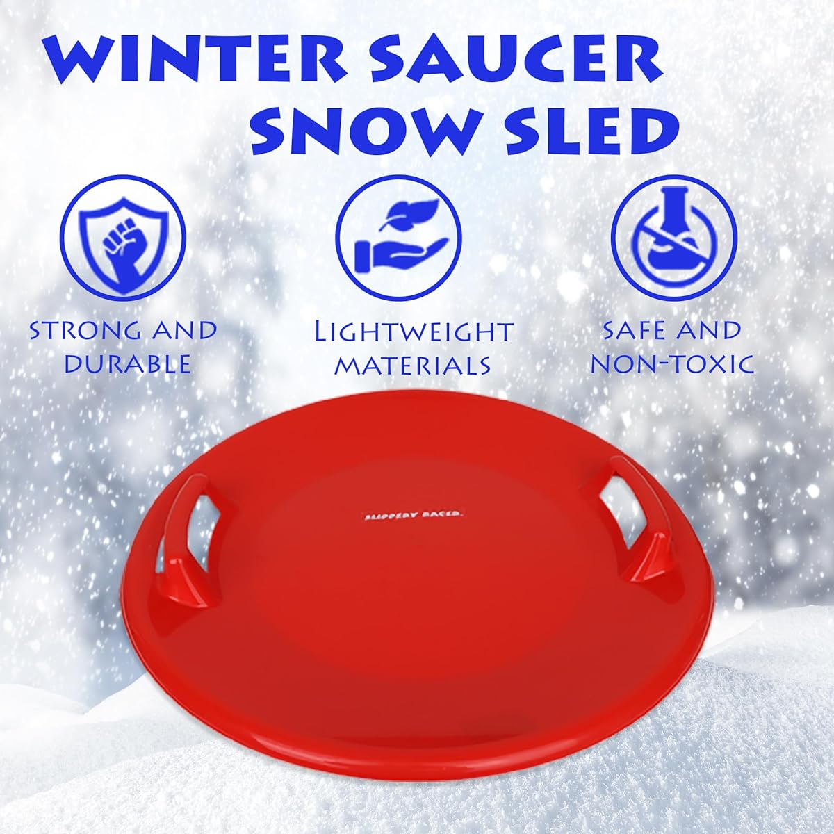 Slippery Racer Heavy Duty Cold Resistant Downhill Pro Adult/Kids Plastic Outdoor Winter Saucer Disc Snow Sled with Handle