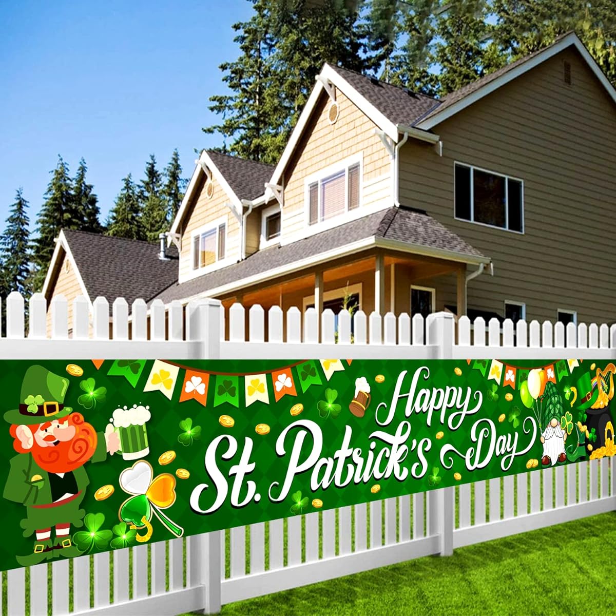 St. Patrick's Day Banner Yard Sign Large 10 x 1.5 Feet St. Patrick's Day Decoration Outdoor Garden Banner Happy St. Patrick's Day Banner St. Patrick Banner Outdoor Indoor Fence Decorations