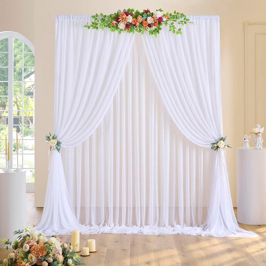10ft x 20ft Chiffon White Backdrop Curtain Panels Wrinkle Free Tulle Wedding Party Background Drape Birthday Party Decoration Supplies