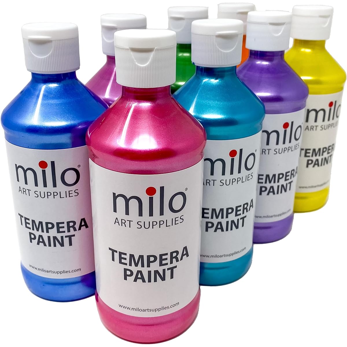 milo Sparkle Tempera Paint Set of 8 | 8 oz Bottles | Made in the USA | Washable Non-Toxic Arts & Crafts Glitter Poster Primary Paints for Artists, Kids and Hobby Painters