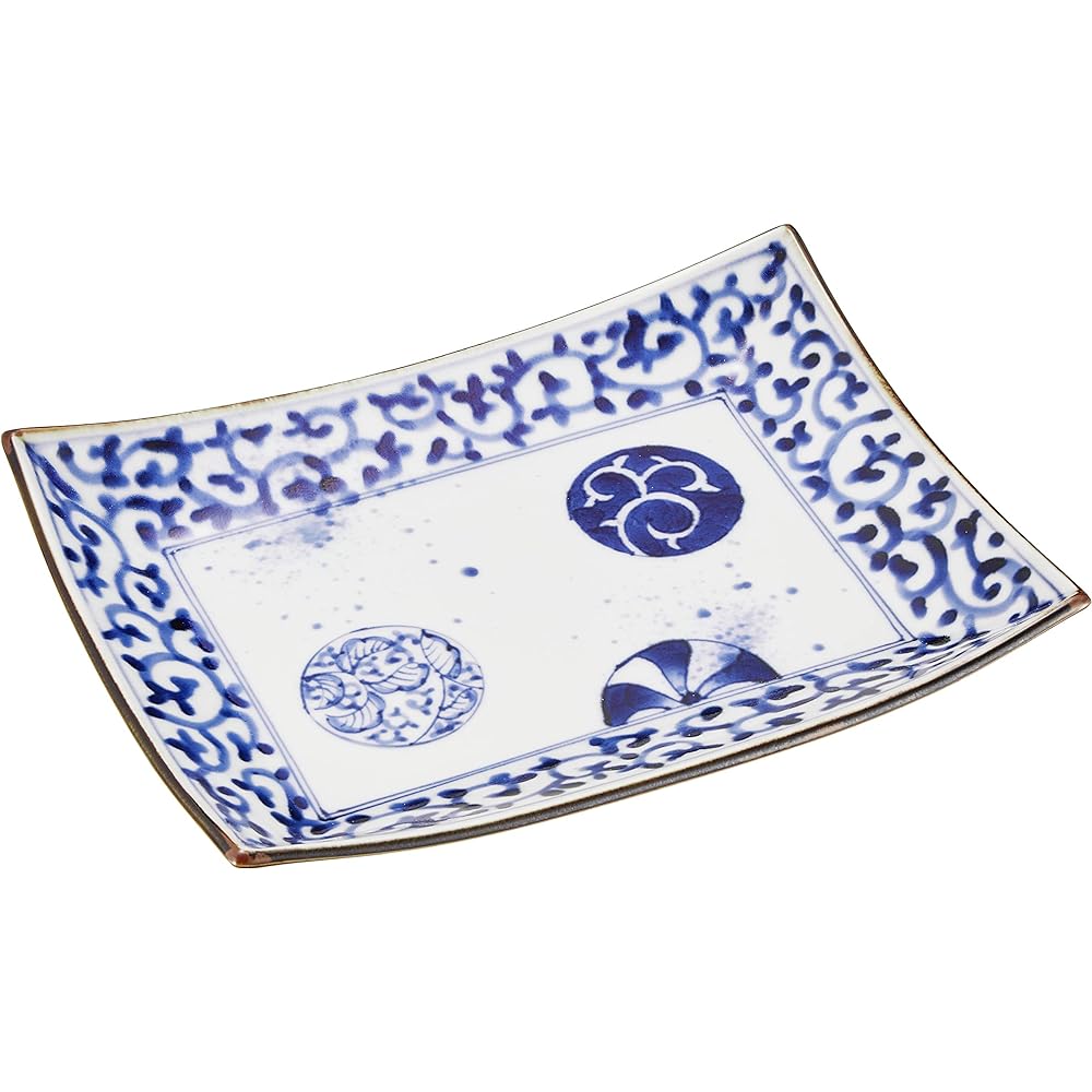 Arita ware Fukuizumi kiln octopus arabesque round pattern long angle serving plate 52544