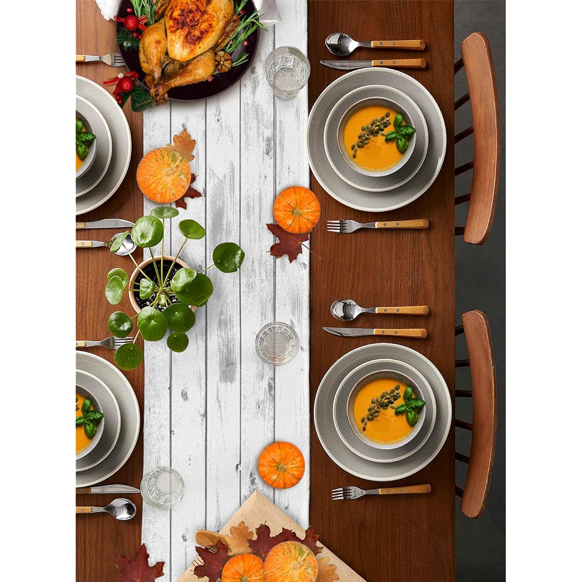 Dining Table Runner 90 Inch Length Fall Thanksgiving Pumpkin and Gnome Wooden Farmhouse Coffee Table Runner Kitchen Table Runner for Wedding Graduation Party