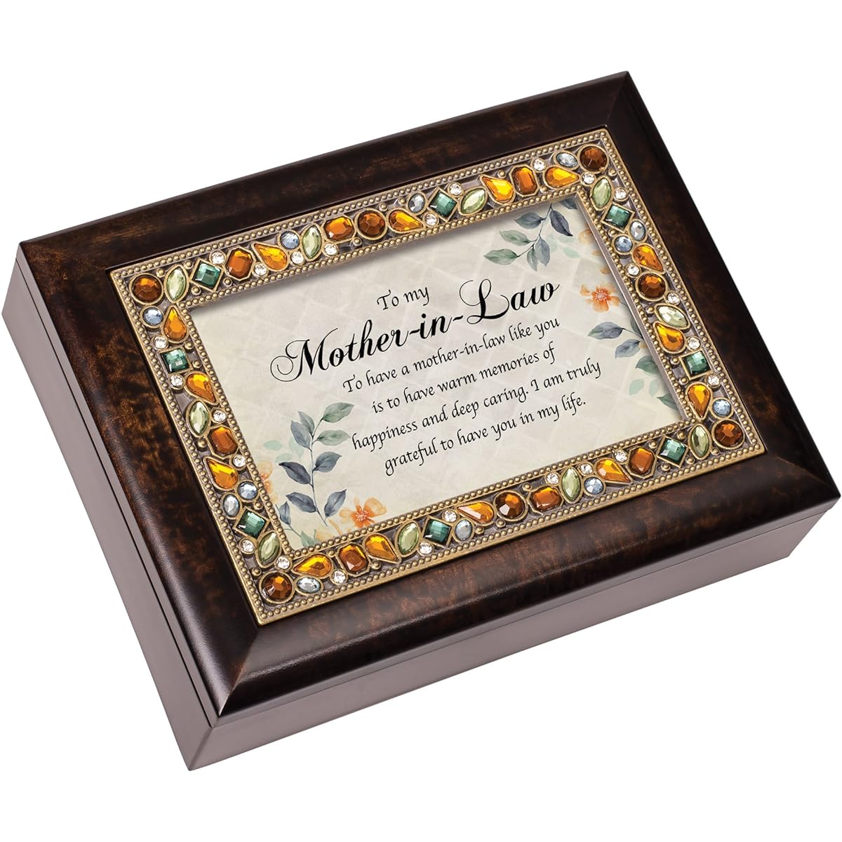 Mother Law Memories Grateful Jeweled Amber Earth Tones Keepsake Music Box Plays Edelweiss