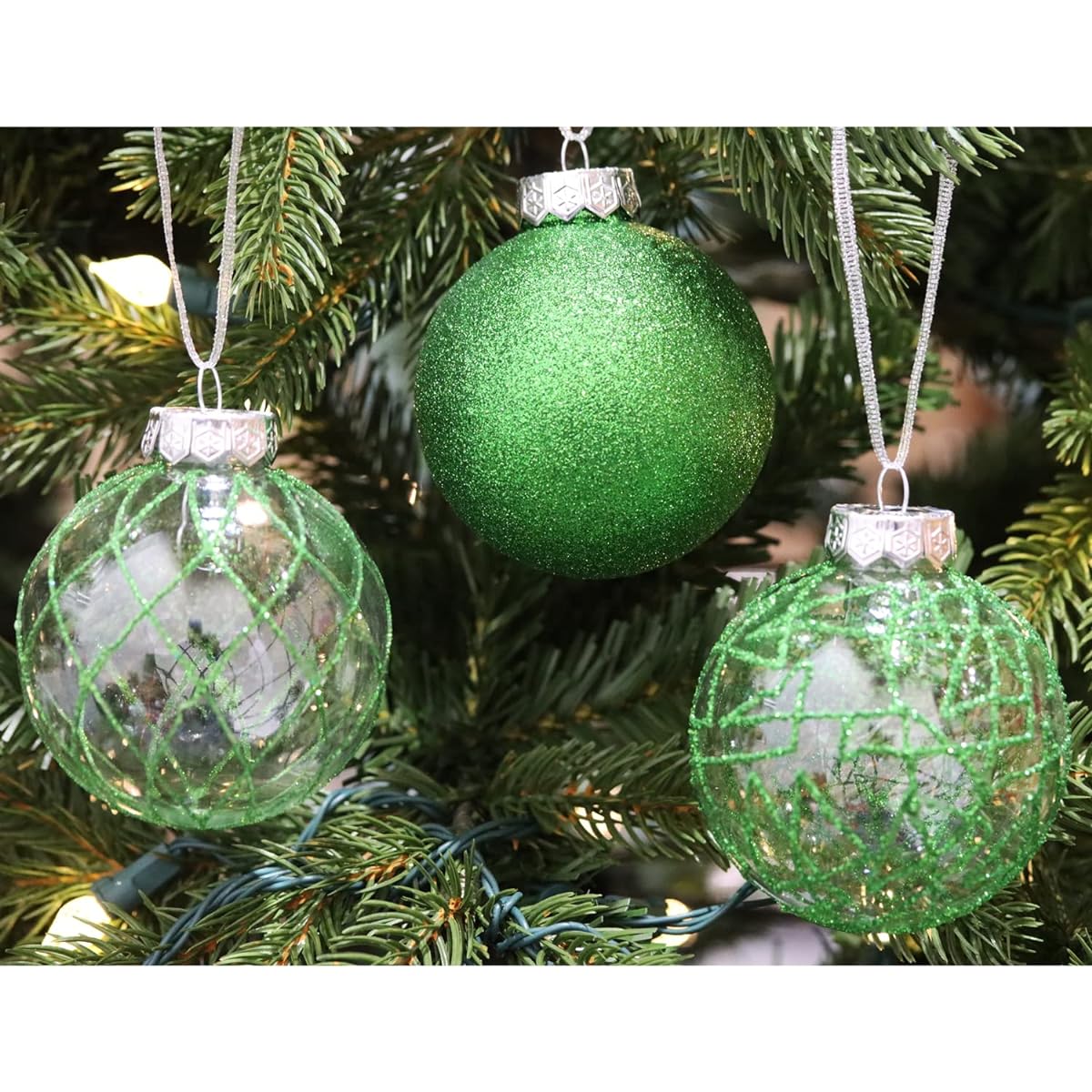 Three Tree Green Christmas Ball Ornaments, Set of 32