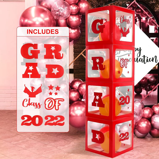 2022 Graduation Boxes with Letters Red - 4pcs | Red Gradient Balloon Boxes 2022 Graduation Party Decorations 2022 | Balloon Graduation Boxes for Class of 2022 Decorations | Red Graduation Boxes 2022