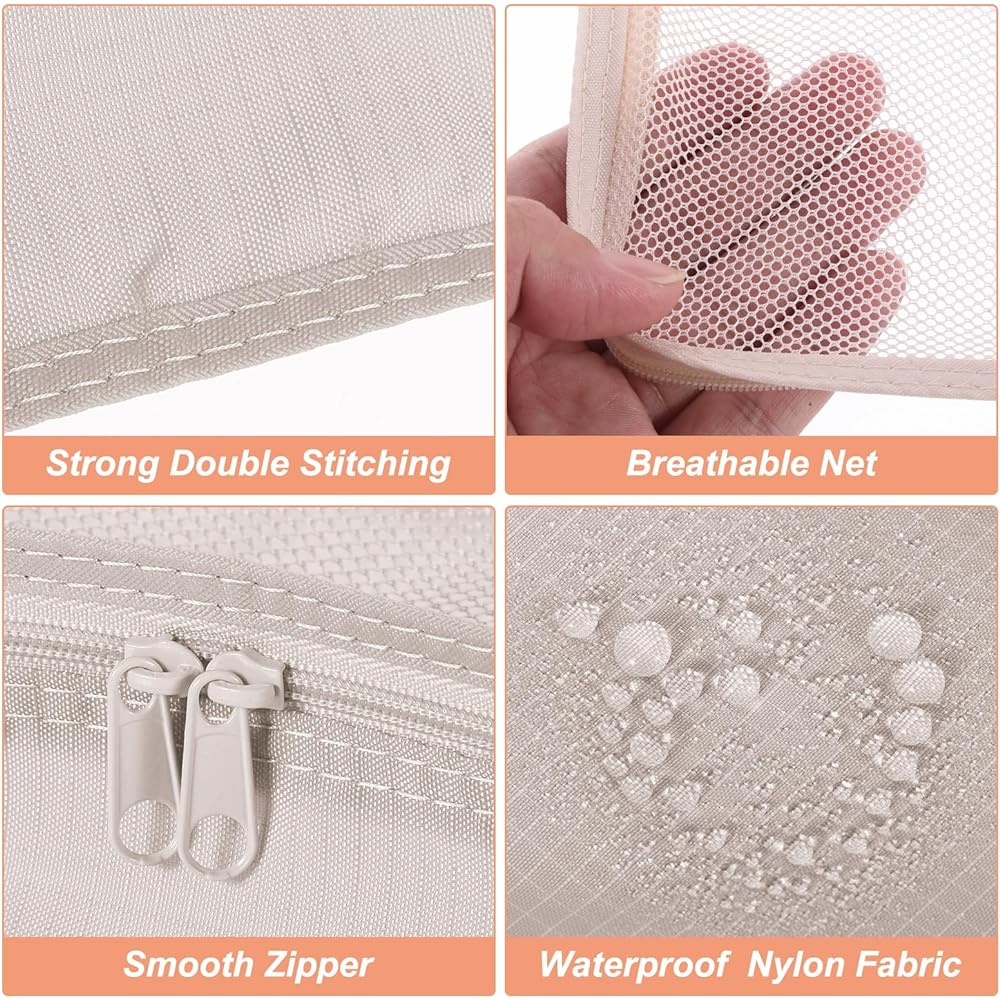 PATIKIL 6 Sets Travel Pouch Travel Organizer Packing Organizer Waterproof with Shoe Bag Portable Beige