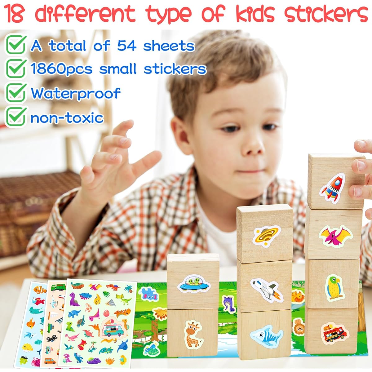 1860pcs Kids Stickers Bulk 54pcs Cute Stickers with 5pcs DIY Scene Boards for Kids Small Animal Sticker Pack Collection for Toddlers Teachers Parents Small Ocean Farm Animals Bugs Scrapbook Gift