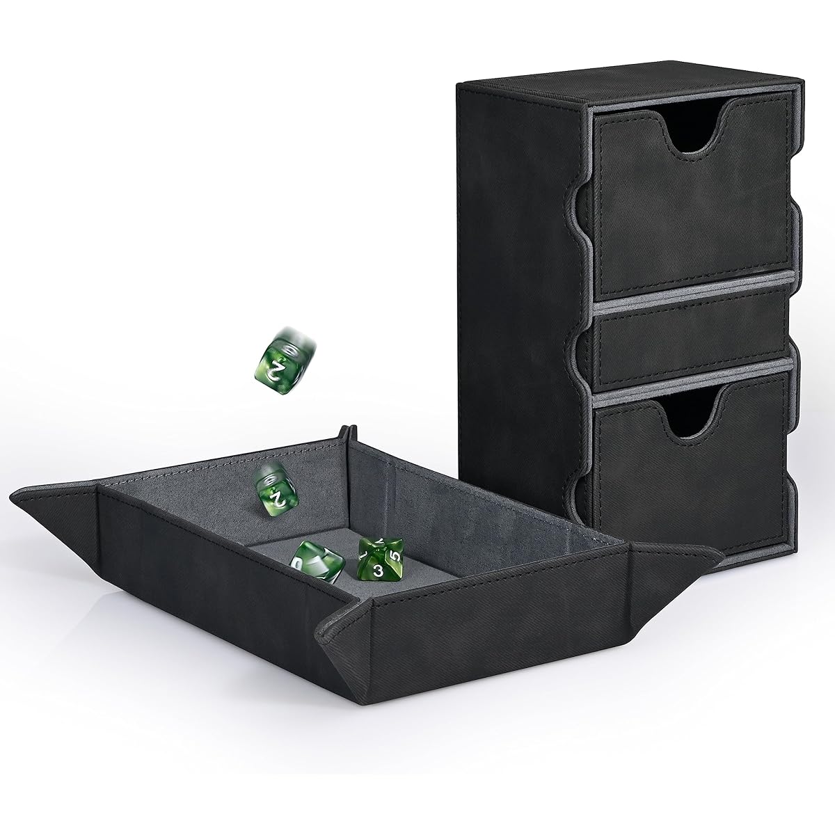 UAONO Deck Case Plus Foldable Dice Tray PU Leather Trading Card Case Large Capacity Card Storage Box Holds Over 200 Sleeved Trading Cards Compatible with Yu-Gi-Oh!, MTG, and Other Card Games (Black)