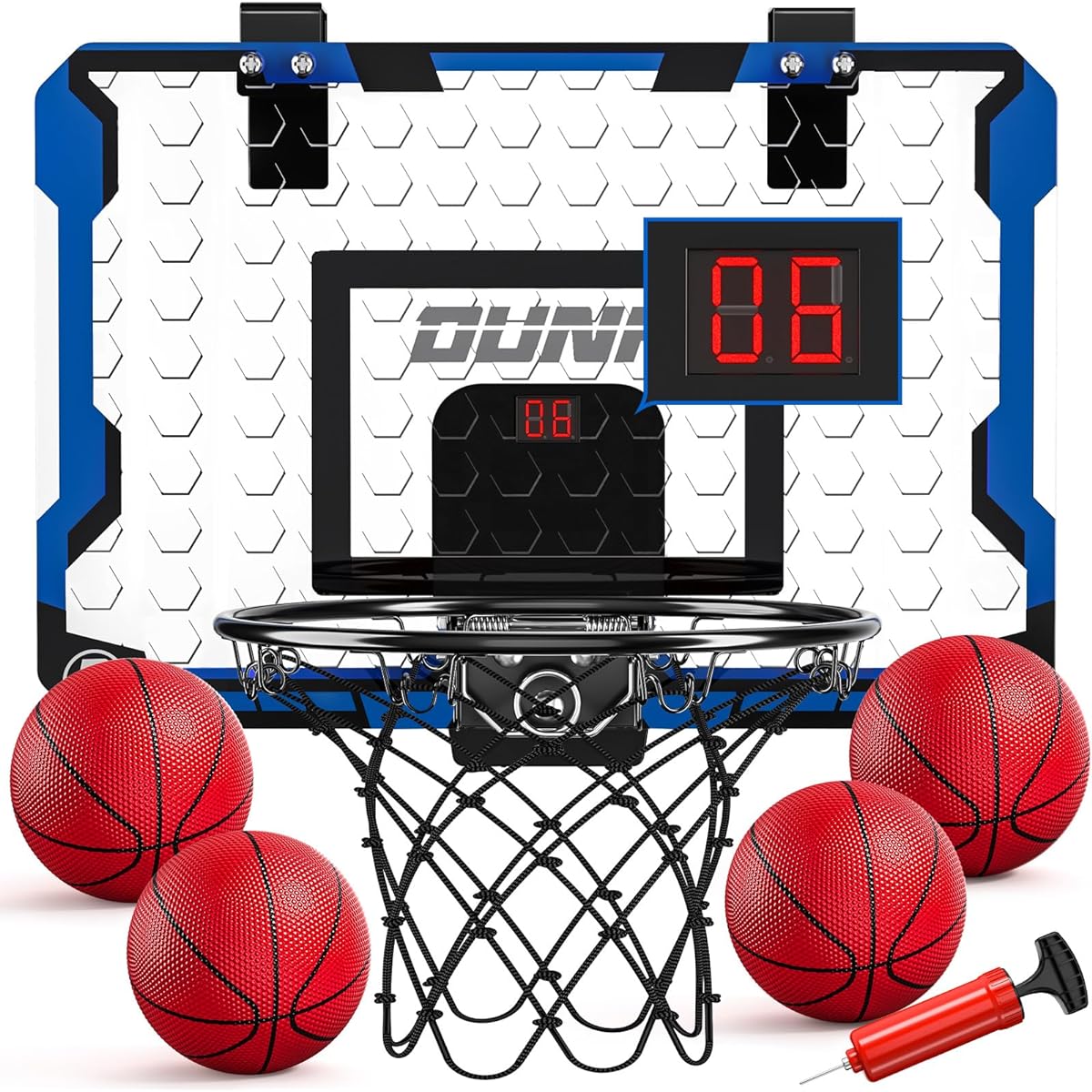 TEMI Indoor Basketball Hoop for Kids Indoor Door Hanging Mini Basketball Hoop with Electronic Scoreboard & 4 Balls Basketball Toy for 3 4 5 6 7 8 9 10 11 12 Year Old Boys