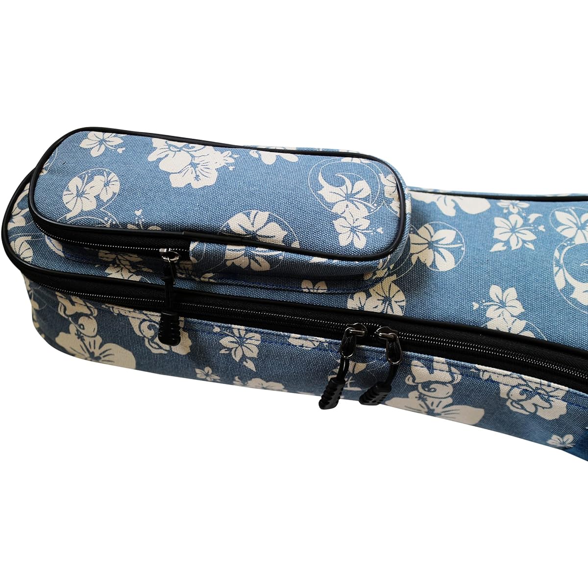 MUSIC FIRST Original Design 0.6" (15mm) Thick Padded Hawaii Style "Blue and White Plumeria" Canvas Baritone Ukulele Case Ukulele Bag (30~31")