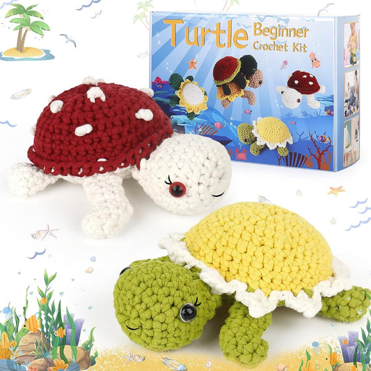 Katech Crochet Kit for Beginners Crochet Animal Kit Beginner Crochet Kit for Adults/Kids Knitting Kit Cute Crochet Turtle Starter Kit Step-by-Step Video Tutorial Yarn Accessories for Beginners