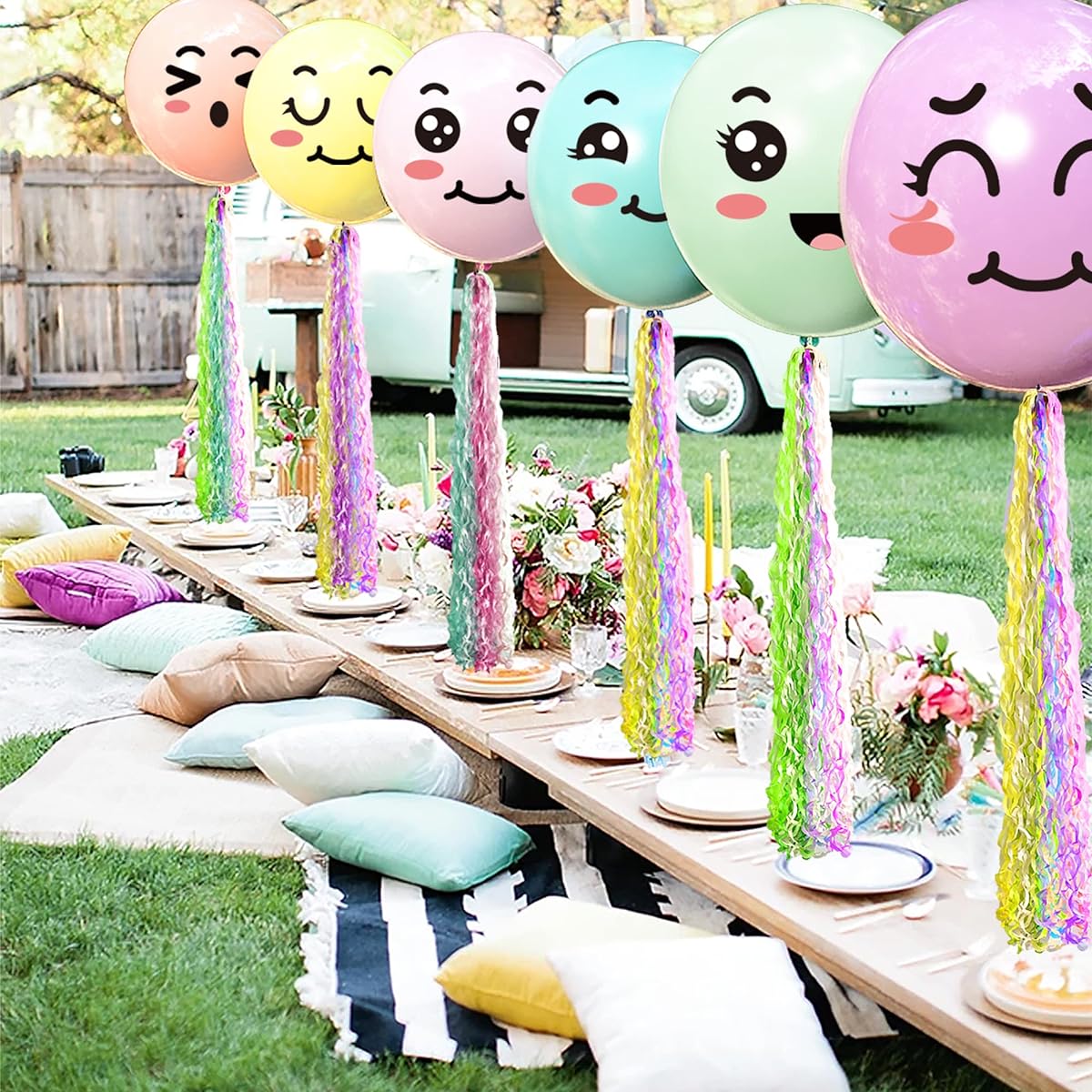 Liliville Pastel Balloons 6pcs 36" Smile Face for Birthday Party Decorations/Unicorn Party