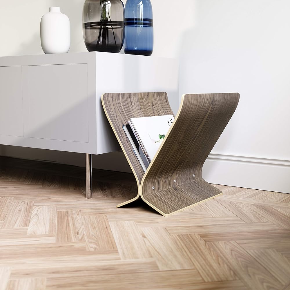 umbra Magazine Rack Floor Standing Book Stand Magazine Book Storage Rack Curved Wooden Wooden Magazine Storage Living Room Bedroom Cushion Blanket Arling 21013710746 Walnut Wood