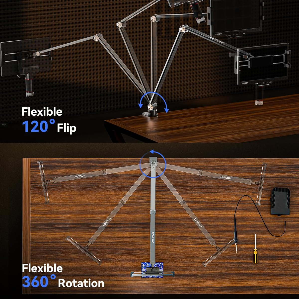 TOMLOV Flexible Arm Digital Microscope Stand AM03 Cantilever Stand Upgraded Suspension Boom Scissor Arm Stand with Microscope Clip for Soldering Microscope DM601 DM201 DM501
