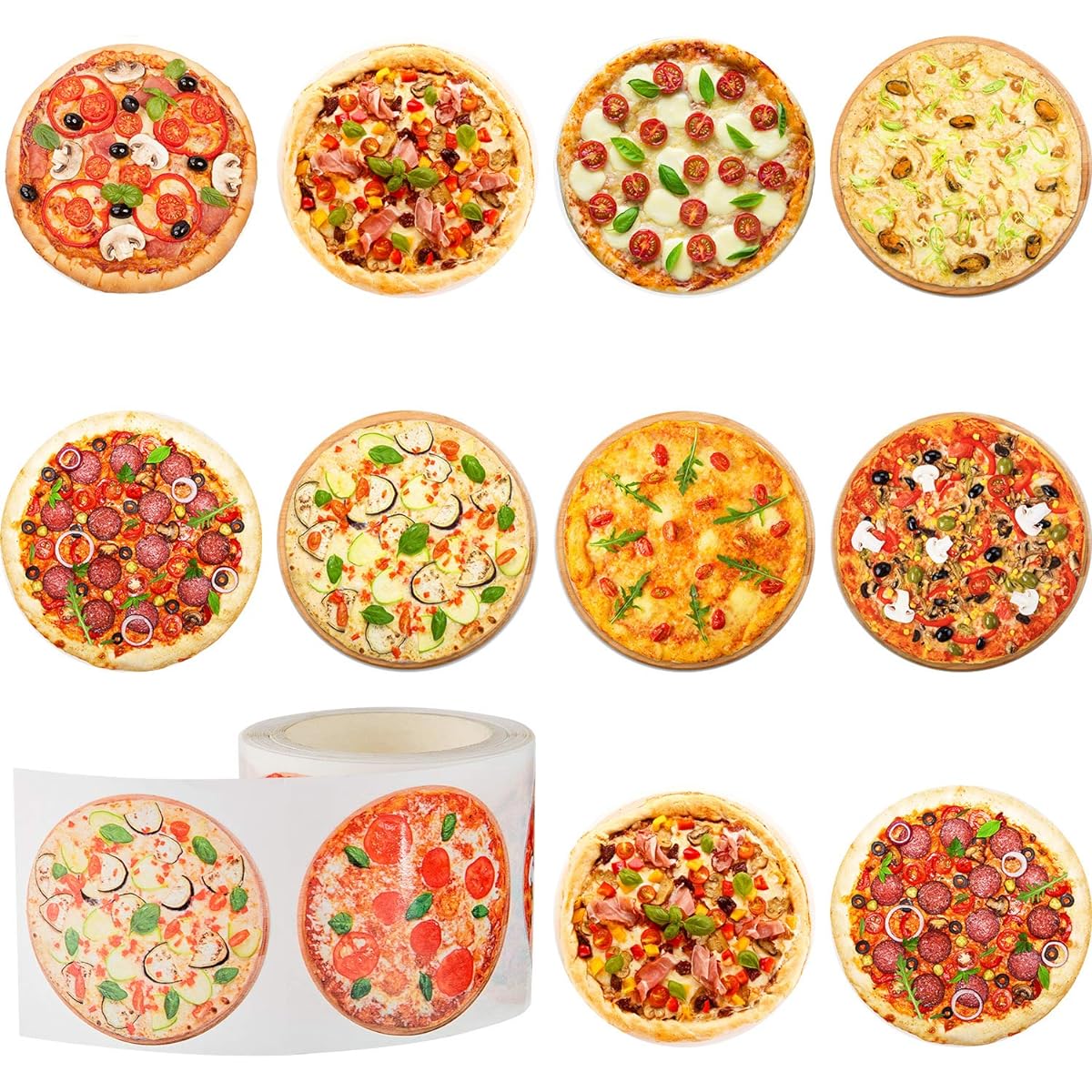 Outus Pizza Roll Stickers, 400pcs Round Pizza Stickers Pizza Scratch Stickers Adhesive Round Labels for Kids Learning Party Home Wall Decor, 9 Styles, 1.5 Inch