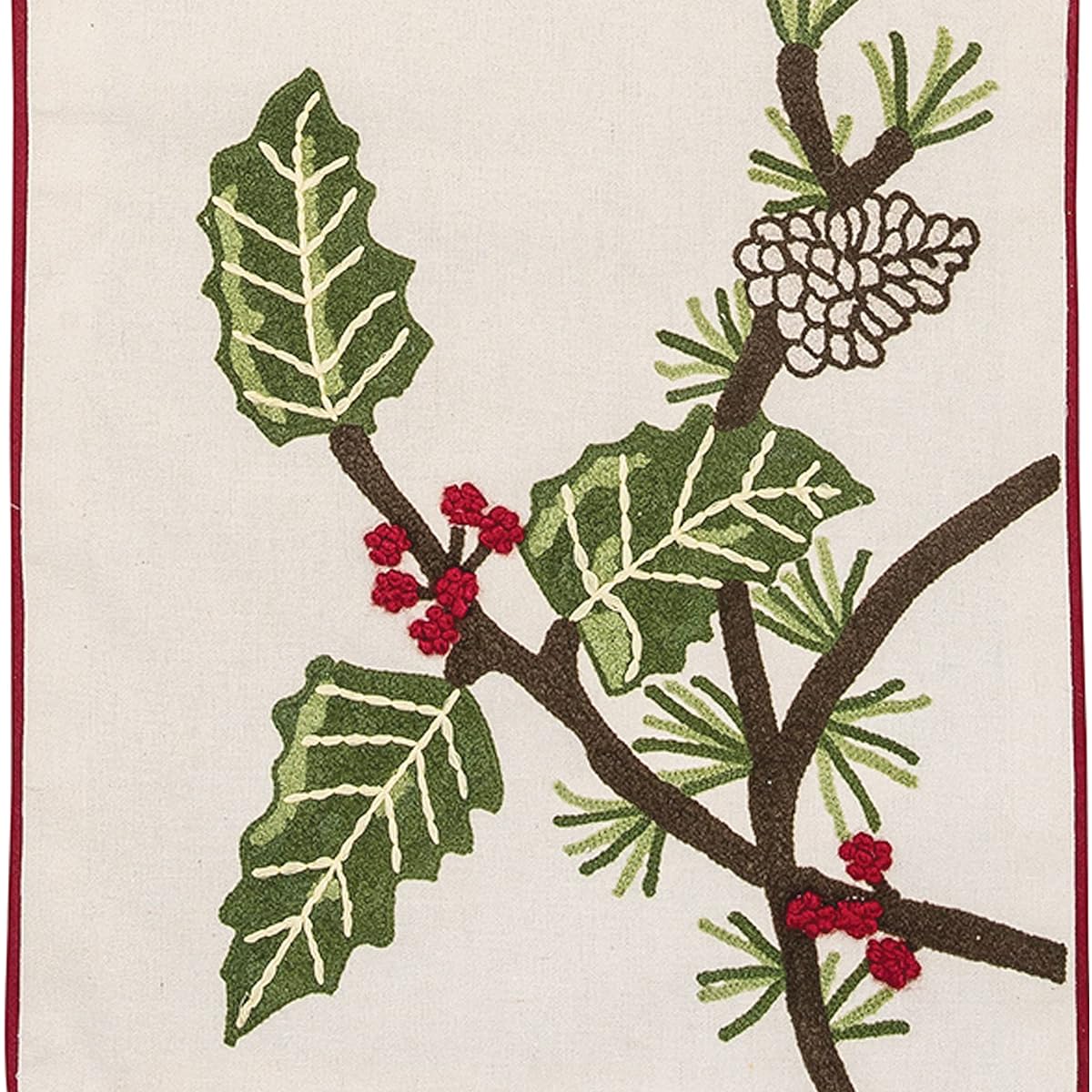 C&F Home Holly and Pine Cones 14" x 72" Cotton Machine Washable Embroidered Table Runner 14" x 72", Tan