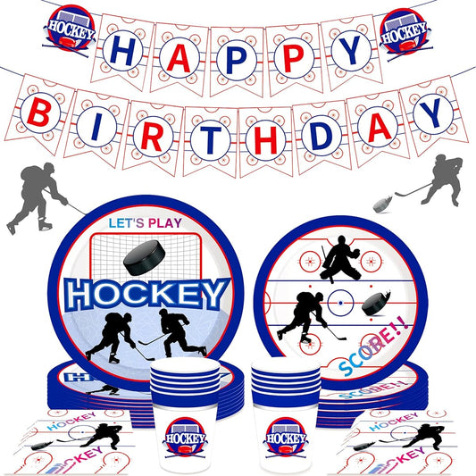 45 Pieces Hockey Birthday Party Supplies Hockey Birthday Party Plates and Napkins Hockey Birthday Banner Hockey Birthday Party Decorations Hockey Party Favors Hockey Party Plates