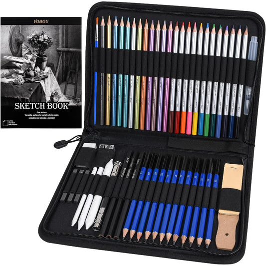 VOBOU 52pcs Color Drawing Pencils Art Kit Sketching Graphite Pencils with Portable Case for Artists Adults Teens Beginners School Art Supplies Perfect for Shading and Blending