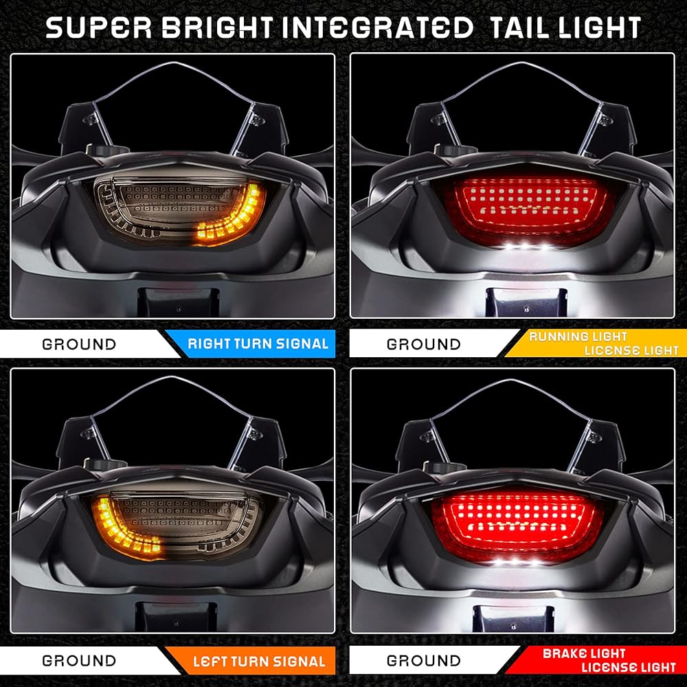QUASCO Motorcycle Brake Tail Light Turn Signal Integrated Compatible with Honda Kawasaki Suzuki Yamaha ATV Cruiser Sports Bike Touring Dirt Bike Standard Street Bike