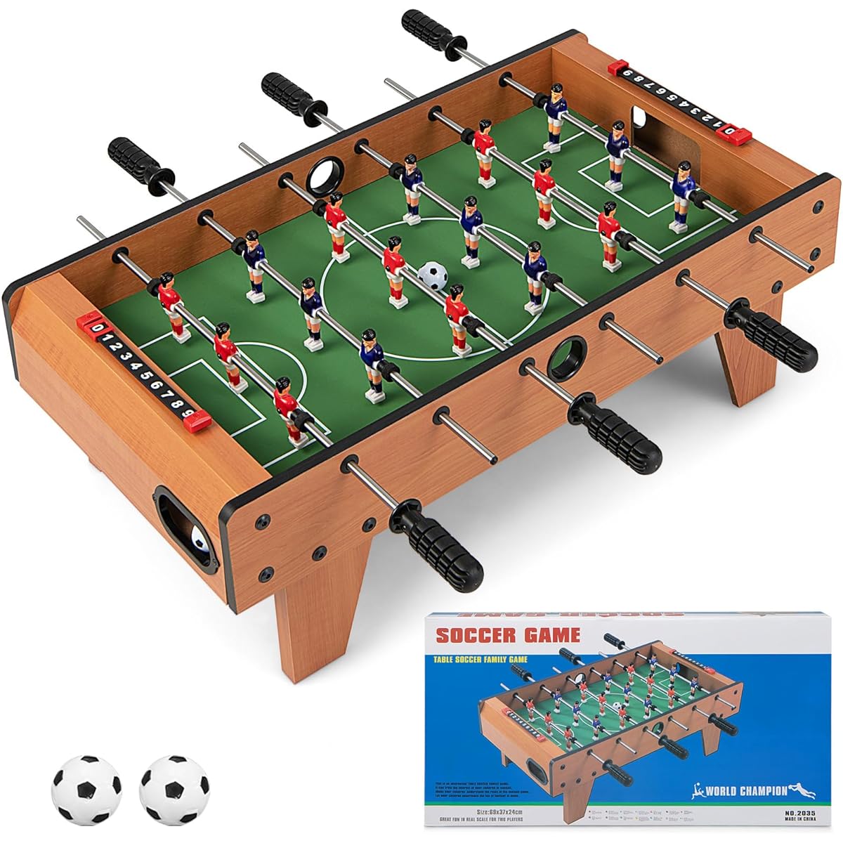 Goplus 27" Soccer Table Portable Tabletop Soccer Game with 2 Soccers and 18 Soccer Keepers for Family Night Game Room Arcade Bar Party Wooden Football Game Set for Adults & Kids