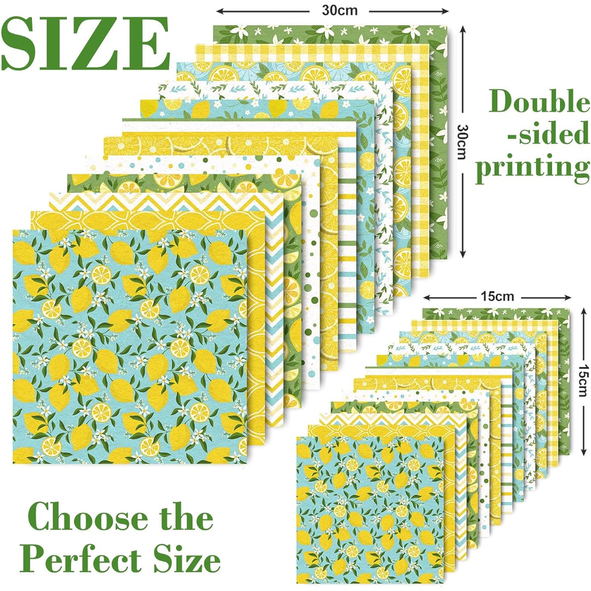 Whaline 12 Designs Lemon Pattern Paper Pack 24 Sheets Holiday Scrapbook Paper Double Sided Collection Decorative Craft Paper Folds Flat Party Supplies Card Making Scrapbooking Photo Album Decoration