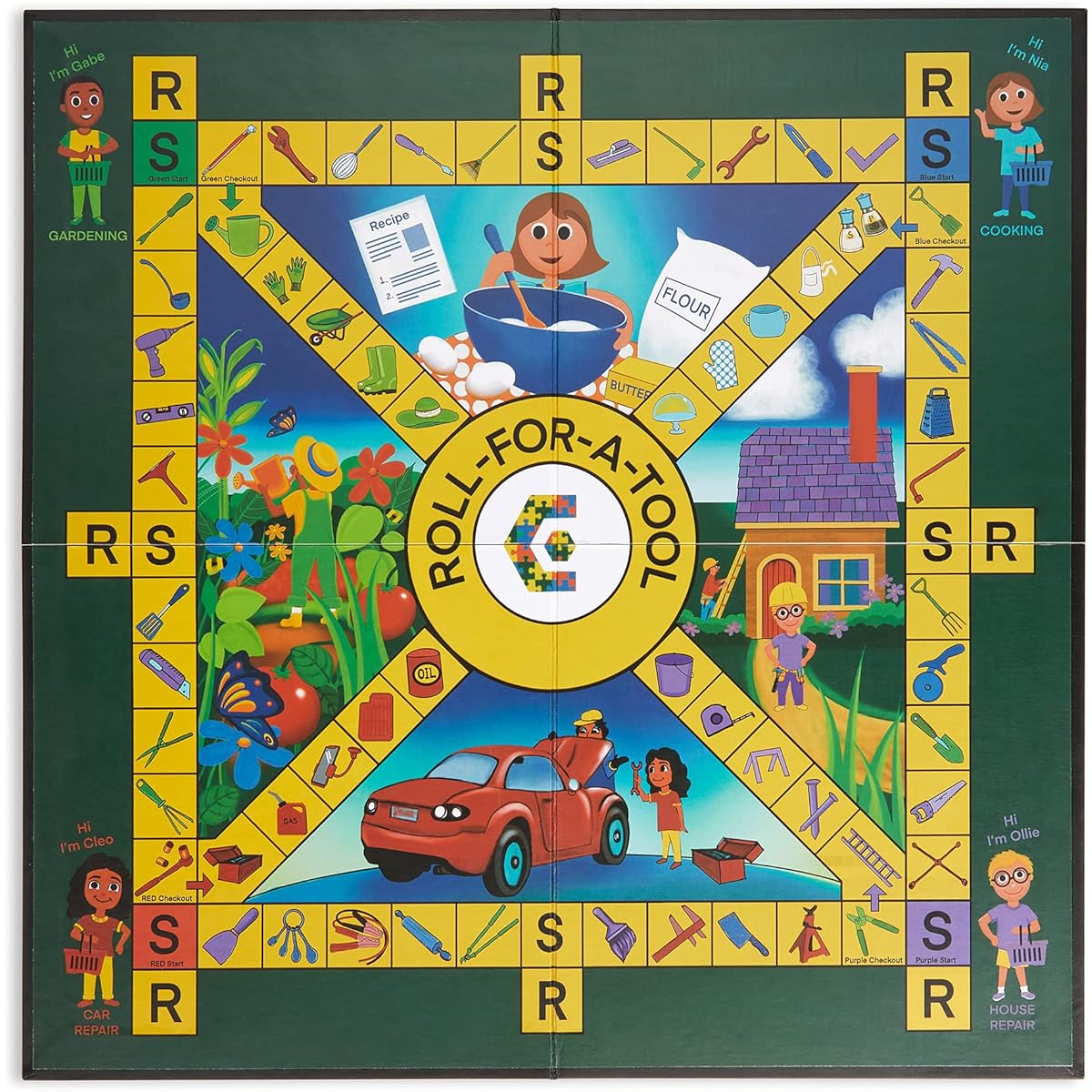 COGNISPRINGS - Roll for a Tool Board Game, Kids Board Game, Fun Board Game for Family Night, Educational Board Game for Kids, Sturdy Foldable Game Board, 2-4 Players, Ages 4+