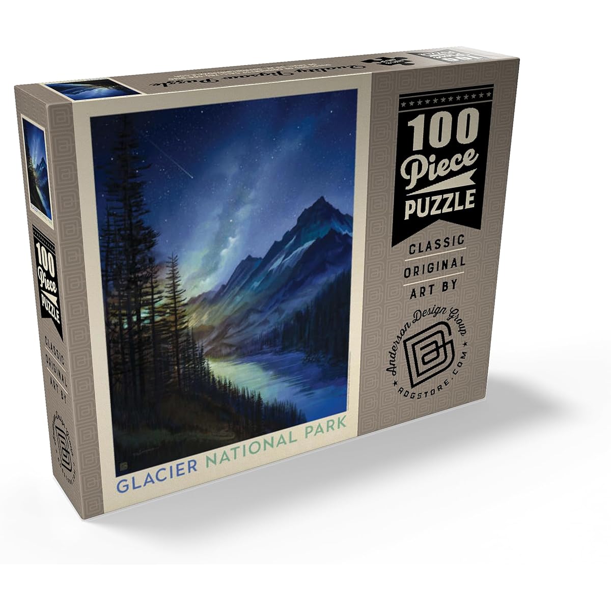 Glacier National Park: Starlight, Vintage Poster - Premium 100 Piece Jigsaw Puzzle for Adults
