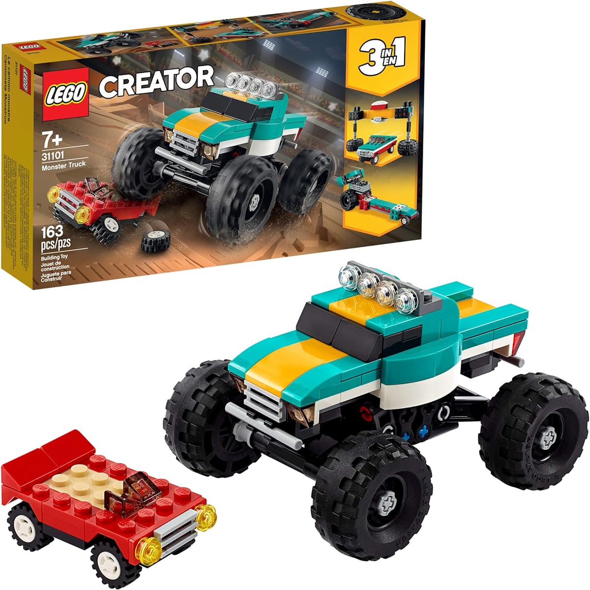 LEGO Creator 3in1 Monster Truck Toy 31101 Cool Building Kit for Kids, New 2020 (163 Pieces)