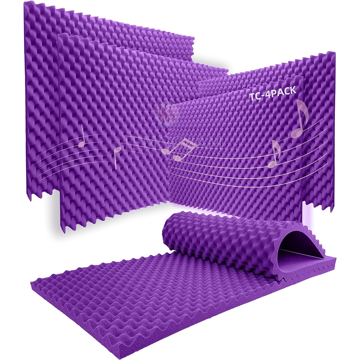 Temgcuam (48" x 24" x 2" Purple 4 Pack) Acoustic Foam Egg Crate Skin Studio Foam High Density Acoustic Foam Board Sound Absorption and Noise Reduction