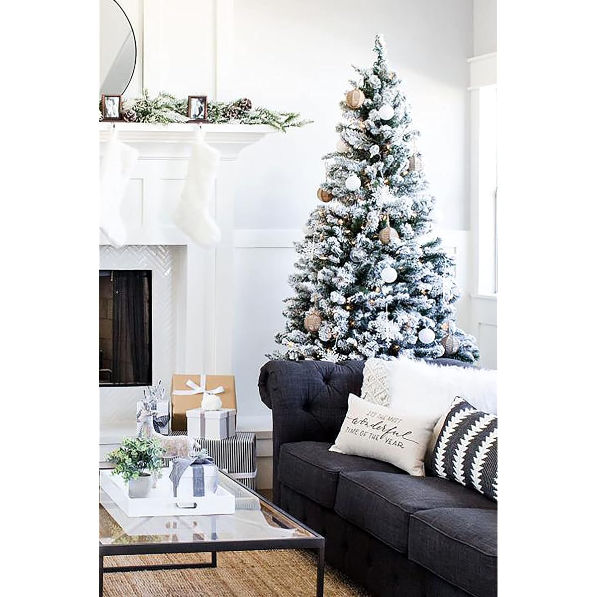 Perfect Holiday 7.5' Snow Flocked Christmas Tree | 953 Chips, 53" Diameter | Metal Stand Included