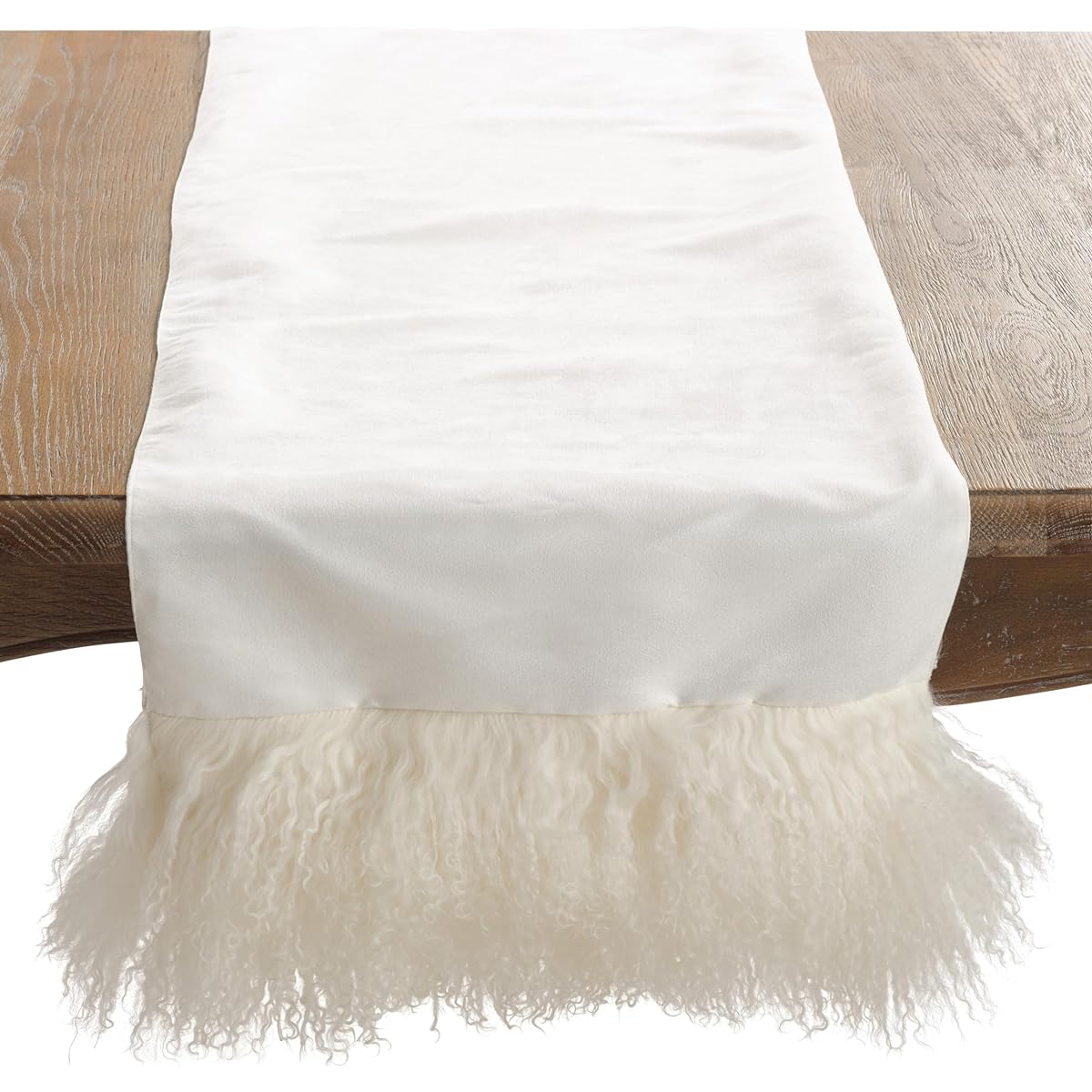 SARO Mongolian Lamb Fur Table Runner Ivory
