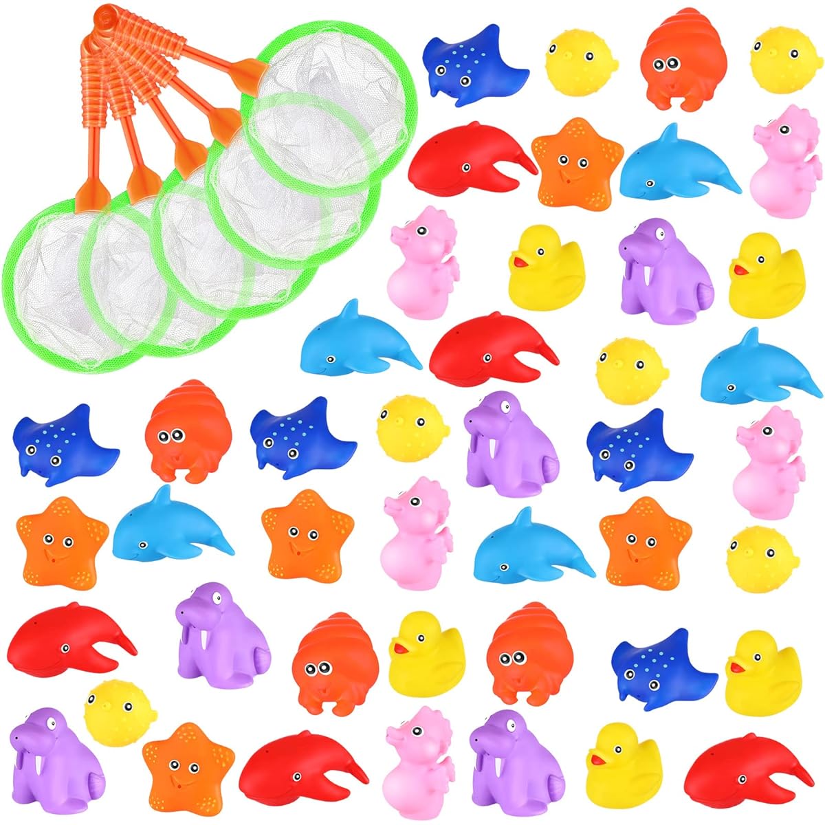 Sratte Baby Bath Toys Fishing Game Set 50 Pieces Kids Water Games Pool Toys Toddler Floating Sea Animal Bathtub Toy Set with Fishing Net Mold Free Bath Toys Toddler Girls Boys