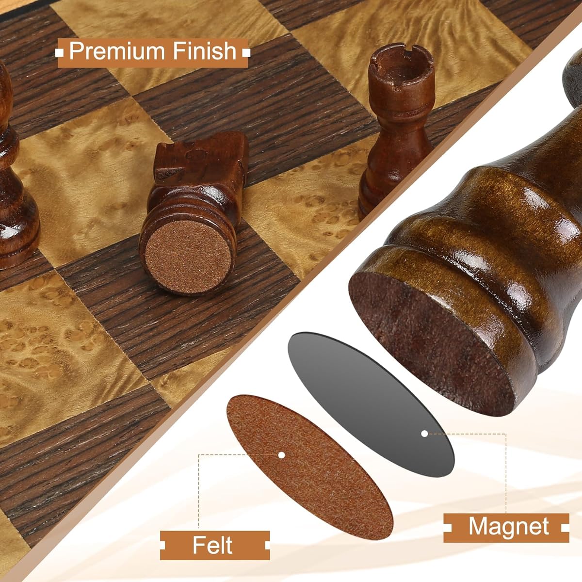 Hurdaos Magnetic Chess Set Wood for Adults 15 Inch Foldable Portable Chess Board Chess Pieces Storage Box Chess Set for Kids Ages 8-12 with 2 Extra Queens