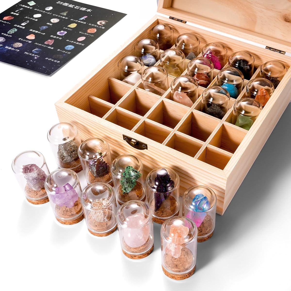 pecimen Collection Set Glass Cover Ore Dustproof Ornament Ornament Exhibition Specimen Box Table Collection Bismuth Crystal Geological Science Ornament Accessory New Year Children Present Valentine's Day Gift Suitable for Home Office School (D-25 Pieces)