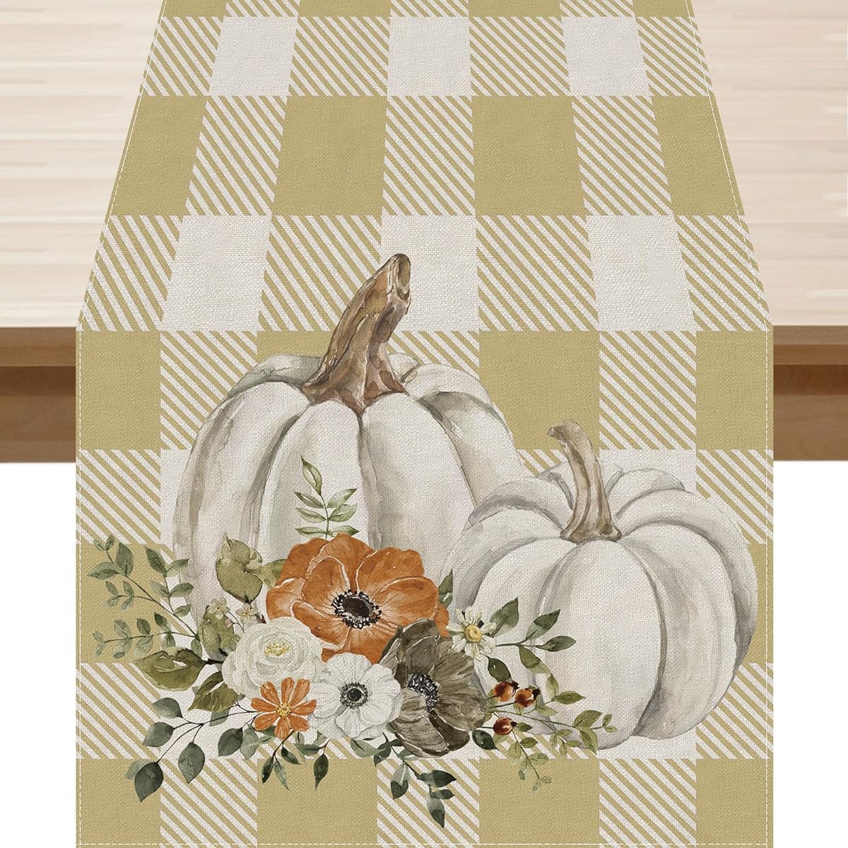 BOTB LIHM Buffalo Check Pumpkin Fall Table Runner Autumn Thanksgiving Table Decorations 13x36 Inch Long Burlap Home Kitchen Dining Dinner Indoor Outdoor Party Farmhouse Decor